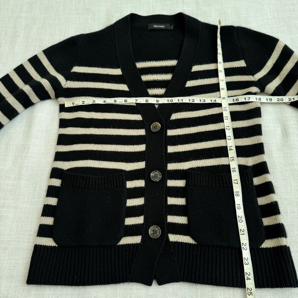 •Lisa Yang Daphne Cashmere Cardigan in Black & Sand Stripes Size 1=S/M - Picture 8 of 14